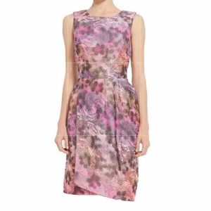 Lela Rose Dress Sheath Floral Abstract Draped